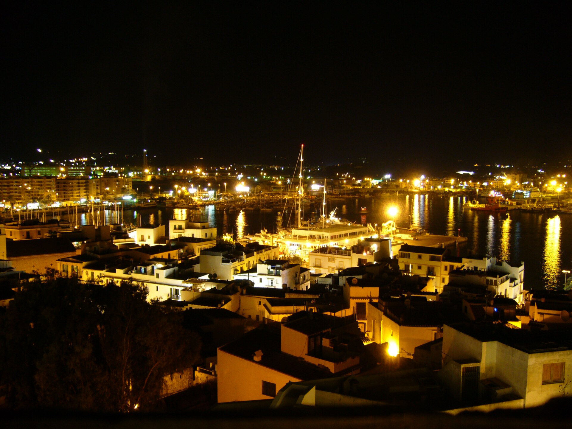 Dalt Vila UNESCO old town ramparts overlooking Ibiza Town harbour and cruise ships